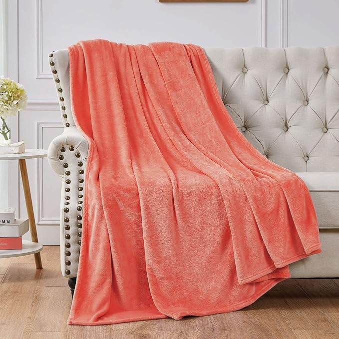 Walensee Fleece Blanket Plush Throw Fuzzy Lightweight (Twin Size 60x80 Coral) Super Soft Microfiber Flannel Blankets for Couch, Bed, Sofa Ultra Luxurious Warm and Cozy for All Seasons