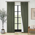 Olive Green Pleated 100% Blackout Linen Curtains 84 Inch Length | Room Darkening by Twodrapes