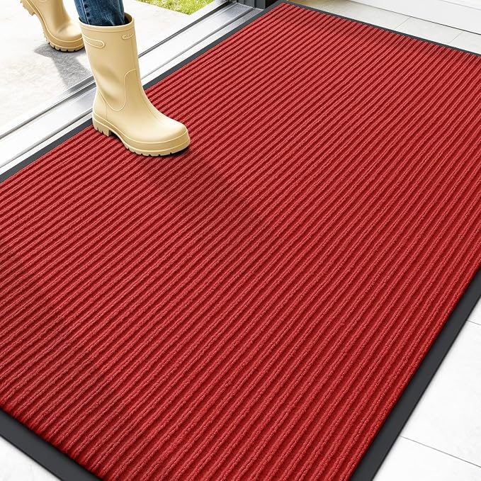 OLANLY Front Door Mat 47x32, Waterproof Heavy-Duty Indoor Outdoor Doormat | Red by OLANLY