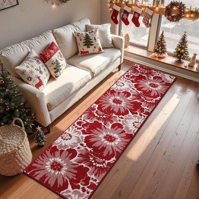 Findosom Christmas Runner Rug 2x8, Non Slip High-Low Textured Floral Washable - Image 6