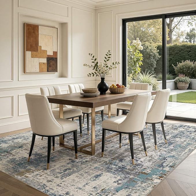 DMOYEST Area Rug Living Room Rugs 10x12 Washable Abstract Carpet | Neutral - Image 4