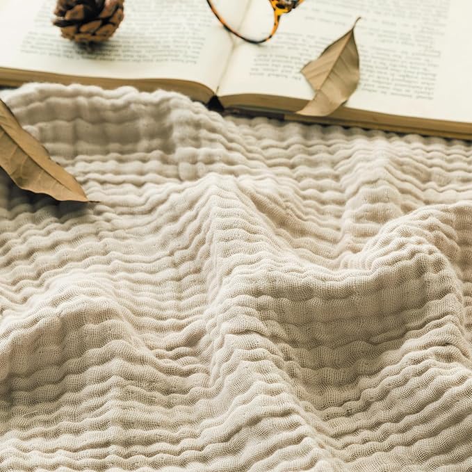EMME Muslin Blankets for Adults Beige Small Blanket 40" x 50" | Throw Blanket by EMME
