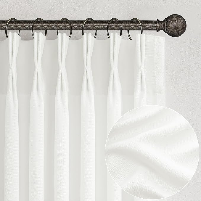 Custom Pure White Semi Sheer Linen Floor to Ceiling 105 Inch Curtains by PleatedDrapes