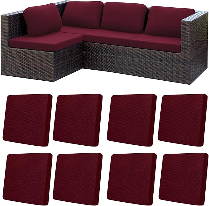 8Pcs Patio Cushion Covers, Outdoor Stretch Cushion Covers, Washable | Stretch by Unknown
