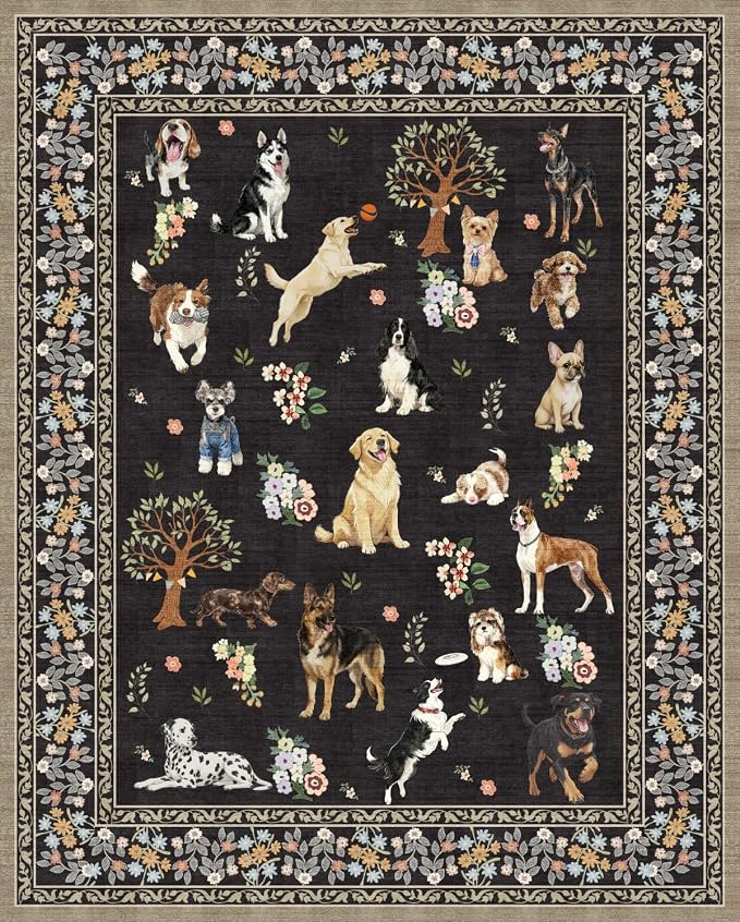 Black Floral Area Rug 6x9 for Living Room Bedroom | Ultra-Thin; Easy Clean; Non - Image 8