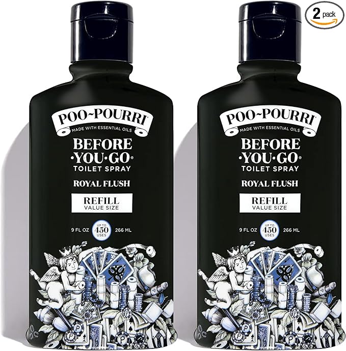 Poo-Pourri Before-You-Go Toilet Spray, Royal Flush, Refill Bottle 9 Fl Oz 2 Pack- eucalyptus and Spearmint