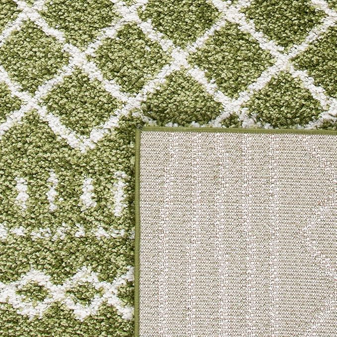 SAFAVIEH Arizona Shag Collection Runner - 2'3" x 12', Green & Ivory, Moroccan Design, Non-Shedding & Easy Care, 1.6-inch Thick, Ideal for The Living Room, Dining, Bedroom (ASG741X)