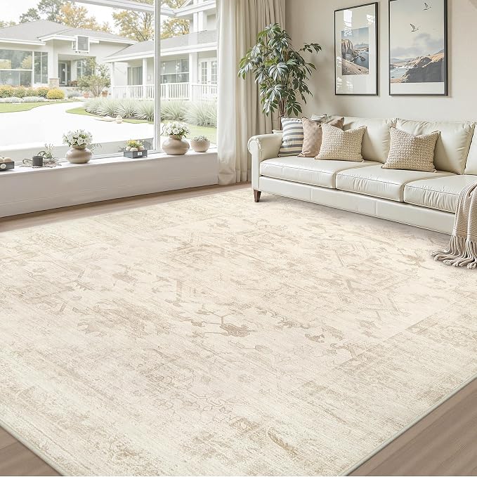 8x10 Area Rugs Living Room: Bedroom Washable Carpet Beige/Brown | Large Vintage - Image 9