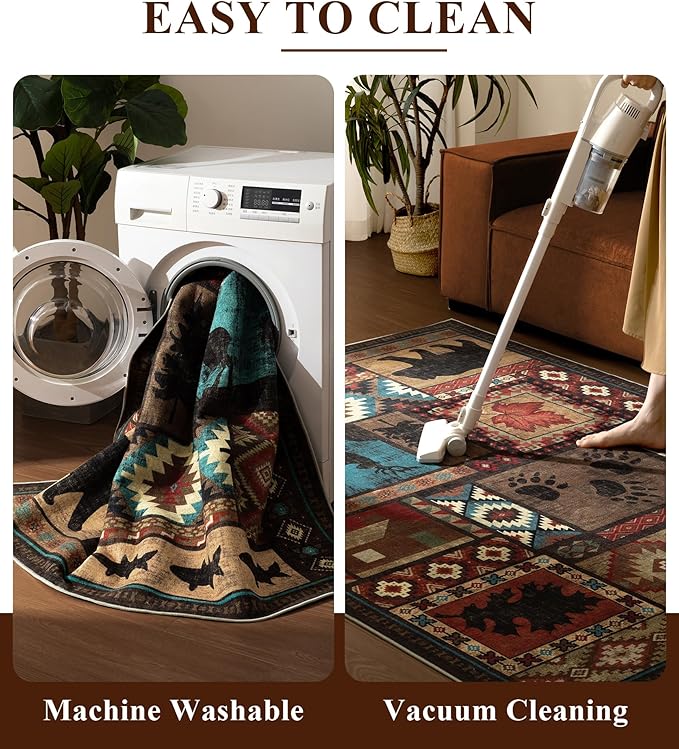 Rustic Cabin Rugs for Living Room 10x14, Wildlife Bear & Deer Area Rug - Image 7