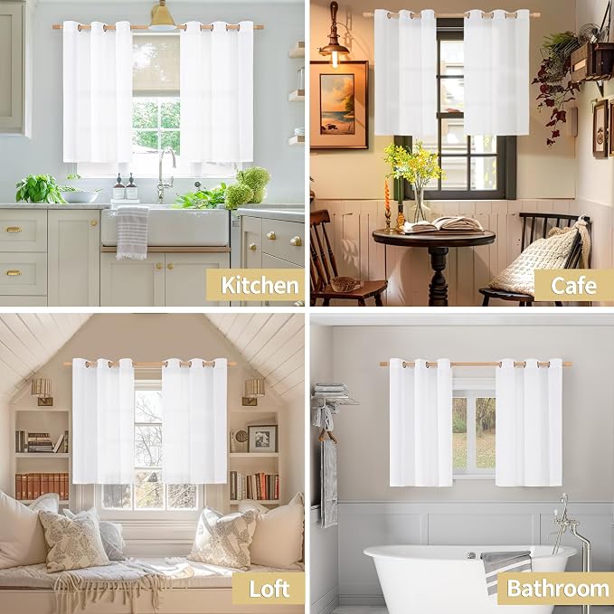 White Linen Semi Sheer Curtains 36 Inch Length - Image 8