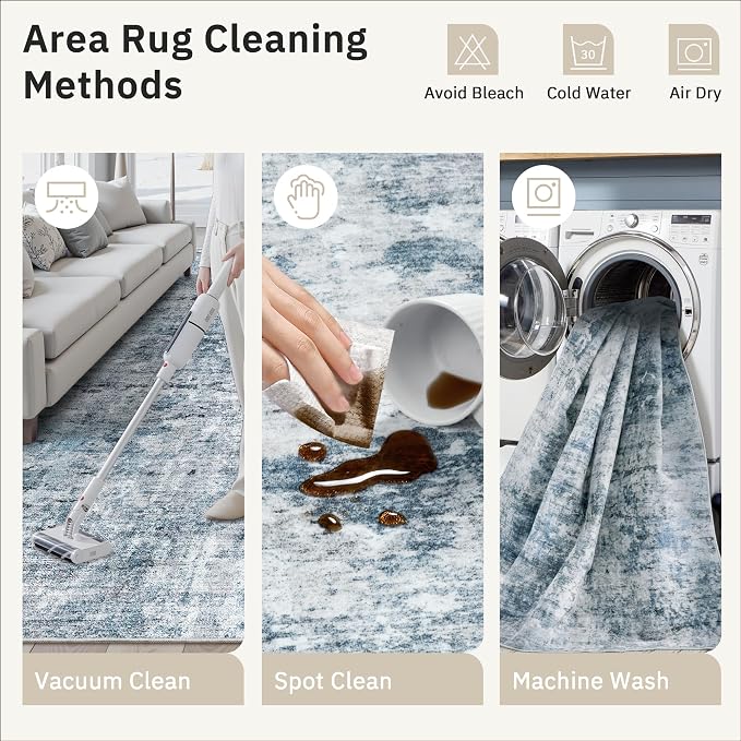 Soalmost Abstract 3x5 Rugs, Small Kitchen Entryway Area Rug Blue/Grey | Vintage - Image 9