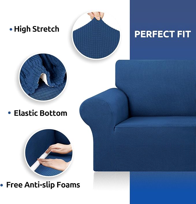 Stretch Chair Sofa Slipcover, Single Couch Cover, Classic Blue | 1-Piece - Image 4