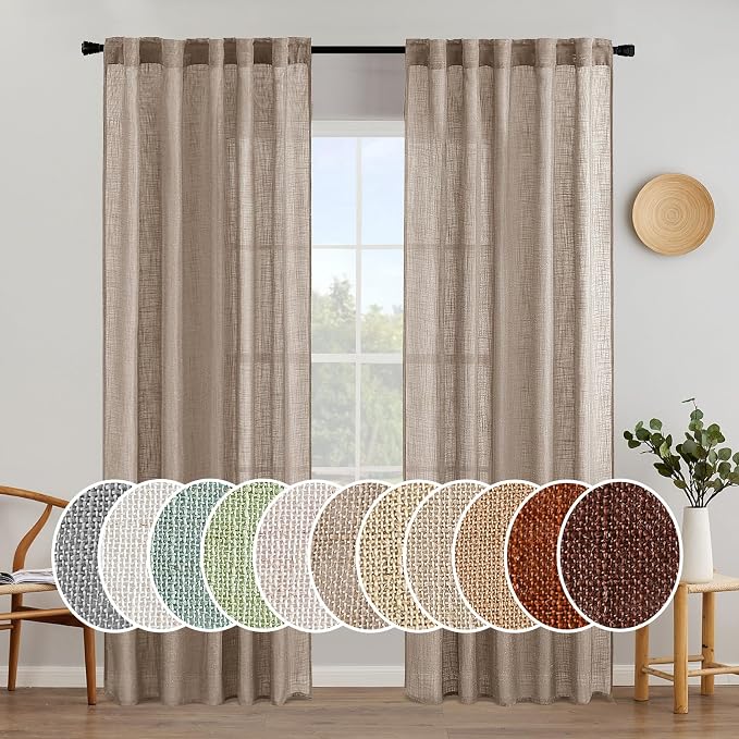 MIULEE Taupe Linen Curtains 42x84 Inch Length 2 Panels by MIULEE