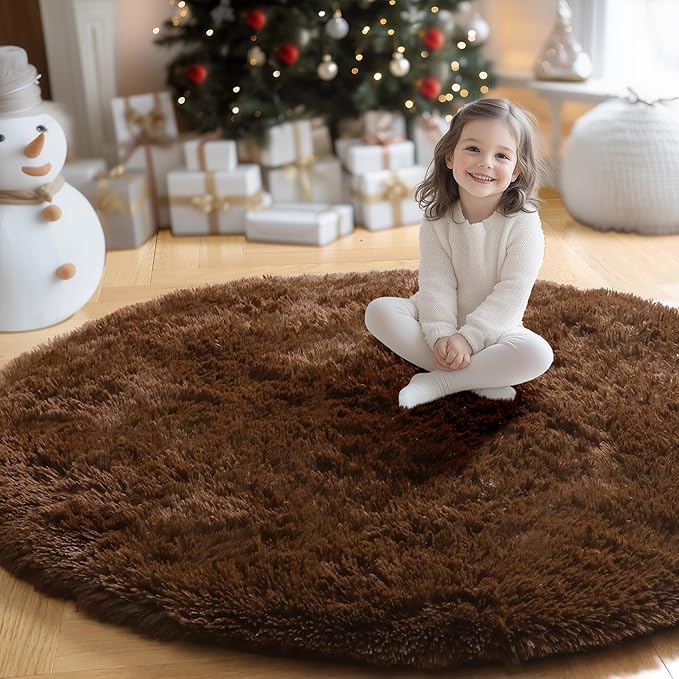 Amdrebio Chocolate Brown Round Circle Area Rug 4Ft - Image 5