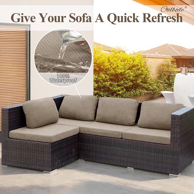 CALBODE 8Pcs Outdoor Stretch Cushion Covers, Waterproof Outdoor Chair Cushion - Image 4