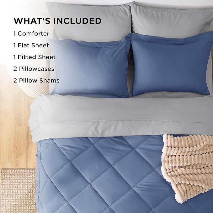 Bedsure King Size Comforter Set - 7 Pieces Reversible Infinity Blue Bedding, King Size Bed Set for All Seasons, Bed in a Bag with Down Alternative Comforter, Sheets, Pillowcases & Shams