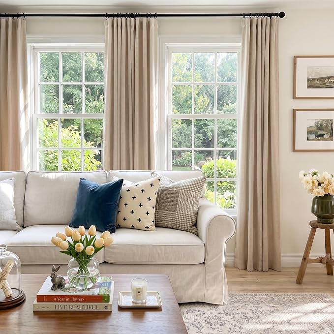 100% Blackout Curtains for Bedroom Oatmeal Linen Look Curtains 63 Inch Long | - Image 7