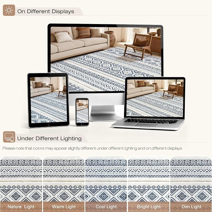 cotiled 10x13 Area Rugs Washable Boho Living Room Rug Blue | Solve Modern - Image 7