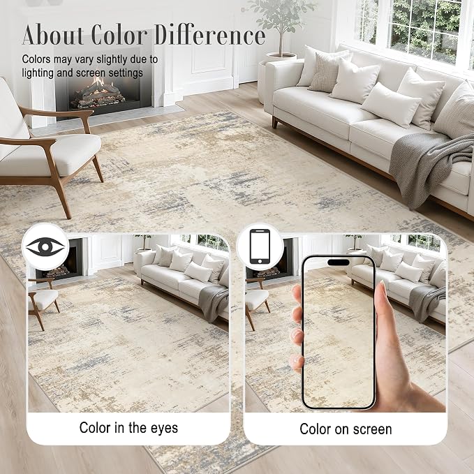2.6x8 Washable Runner Rug：Modern Abstract Soft Carpet Beige Brown | - Image 4