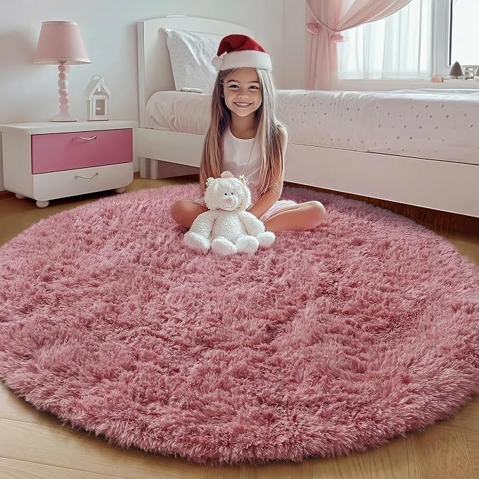 Blush Round Area Rugs 4ft for Bedroom Living Room, Fluffy Circle Rug for Kids - Image 3
