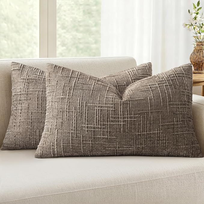 MIULEE Chenille Textured Lumbar Throw Pillow Covers Taupe Grey 12x20 | Set of 2 by MIULEE