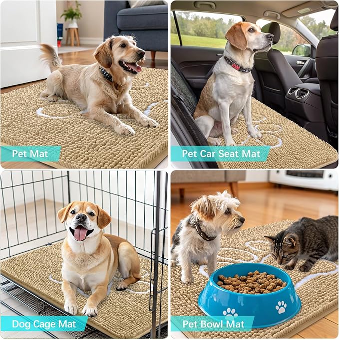 OLANLY Dog Door Mat for Muddy Paws 70x35, Paw Print Design Chenille Mud Mat | - Image 7