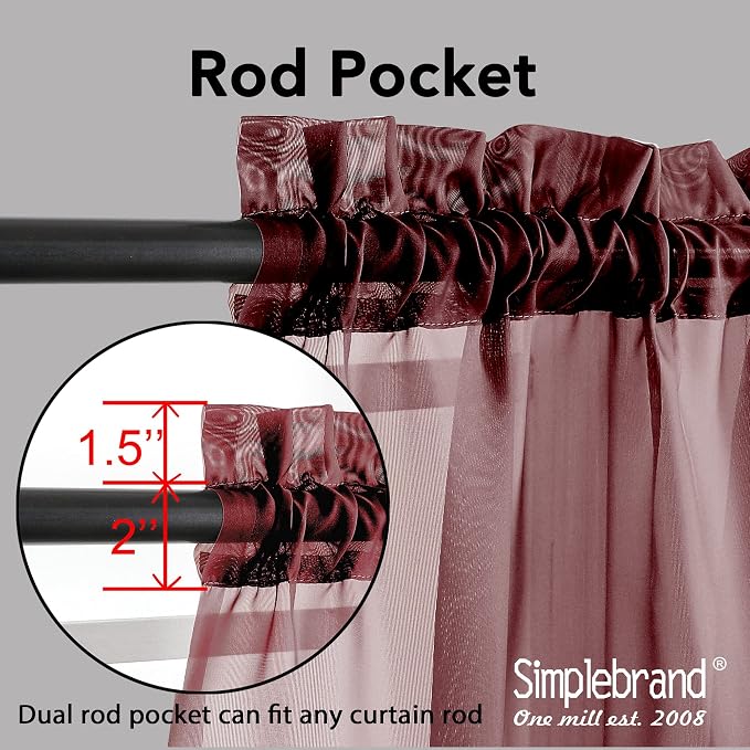 Simplebrand Red Sheer Curtains 63 Inch Length 2 Panels, Rod Pocket Solid Color - Image 4