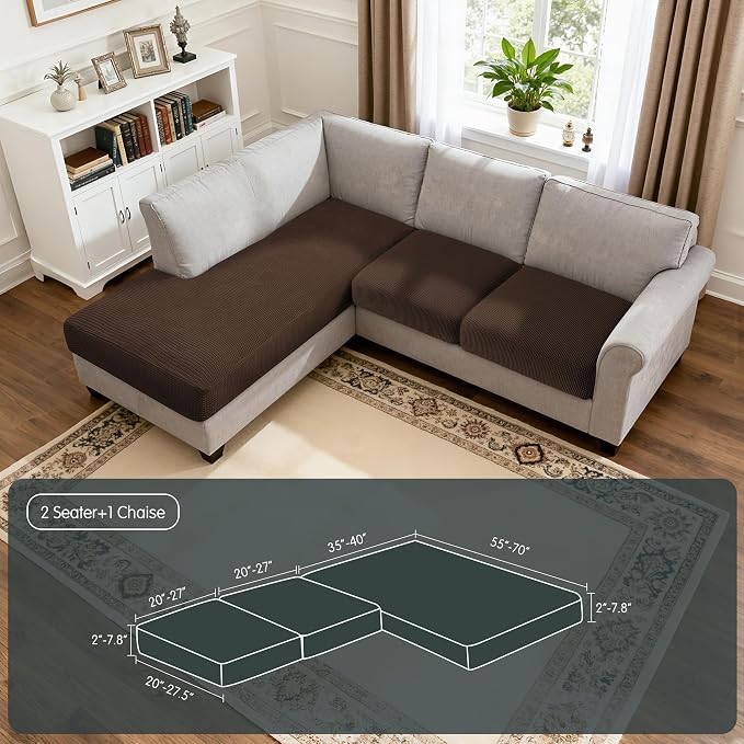 Hokway Chaise Cover and Couch Cushion Covers Set, Separate Sectional Sofa - Image 2