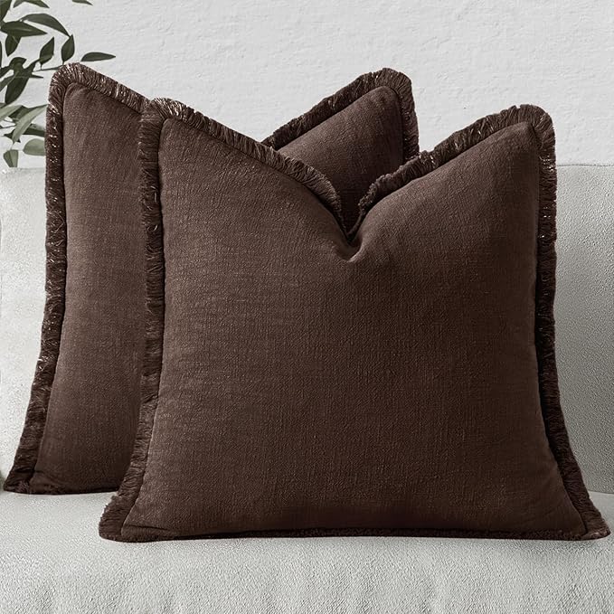 MIULEE Linen Decorative Fall Euro Throw Pillow Covers Dark Brown 26x26 | Set of by MIULEE