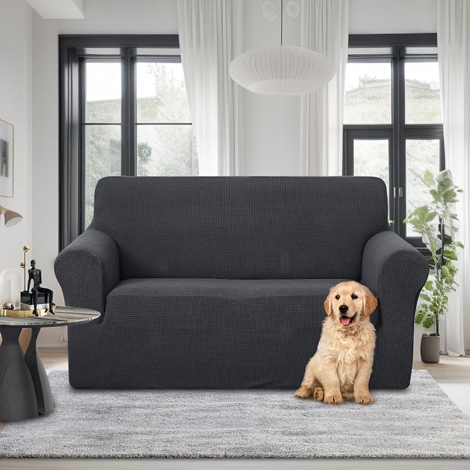 U-NICE HOME Loveseat Cover Stretch Couch Cover Sofa Slipcover, Dark Grey | 2 - Image 2