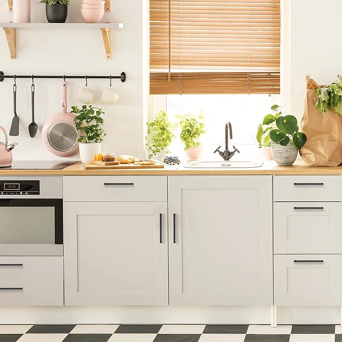 Ravinte 30 Pack Matte Black Cabinet Pulls, 6-1/4 Inch (160mm) Hole Center Slim Kitchen Handles, Square Drawer Pulls for Cabinets & Cupboards, Hardware