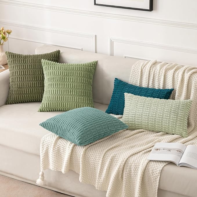 MIULEE Corduroy Decorative Throw Pillow Covers 18x18 Teal Green Pack of 2 | - Image 4