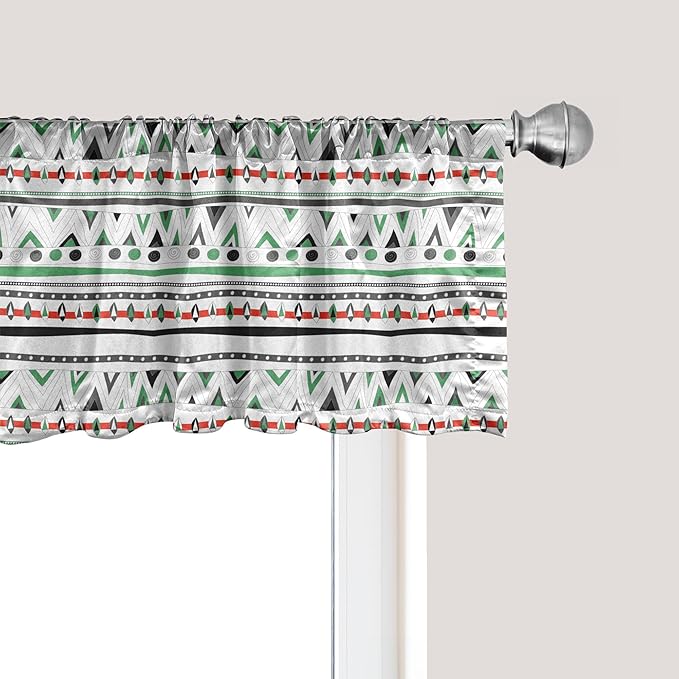 Ambesonne Tribal Window Valance Pack of 2, Style Traditional Aztec Pattern Old Fashioned Hippie Boho Influences, Rod Pocket Curtain Valances for Kitchen Bedroom, 42" X 18", Sea Green
