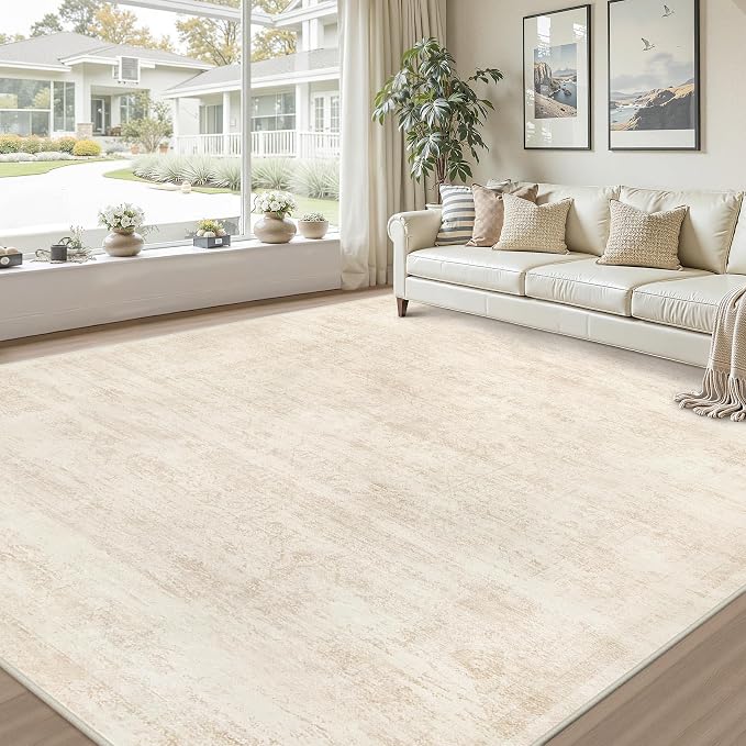 10x12 Area Rugs Living Room: Bedroom Washable Carpet Retro Beige | Large - Image 9