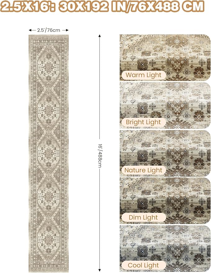 Washable Runner Rug 2.5x16, Non-Slip Long Kitchen Rugs, Soft Hallway Runner - Image 2