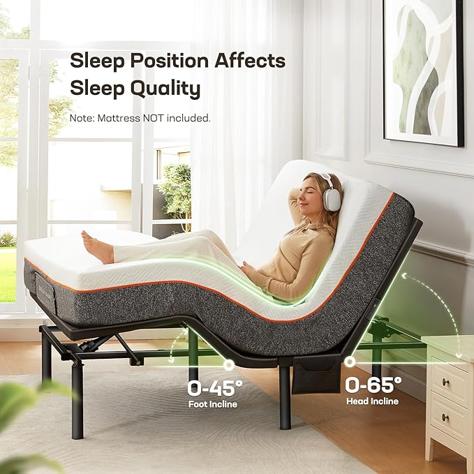 Marsail MS01-1 Queen Adjustable Bed Base with Massage, 4 Ports USB A&C Bed Frame with Under-Bed Nightlight, 3 Minutes Fast Assembly, Wireless Control Adjustable Bed with 4 Height Options