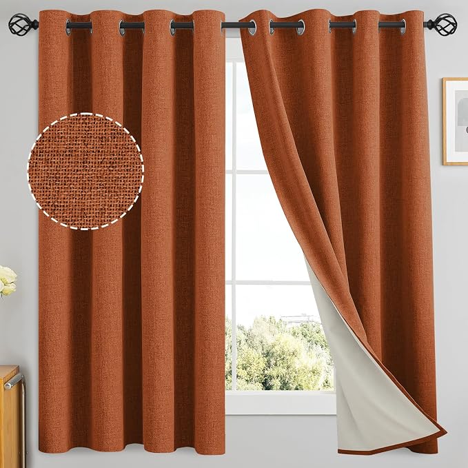 Yakamok Burnt Orange Linen Curtains 63 Inches Long by Yakamok