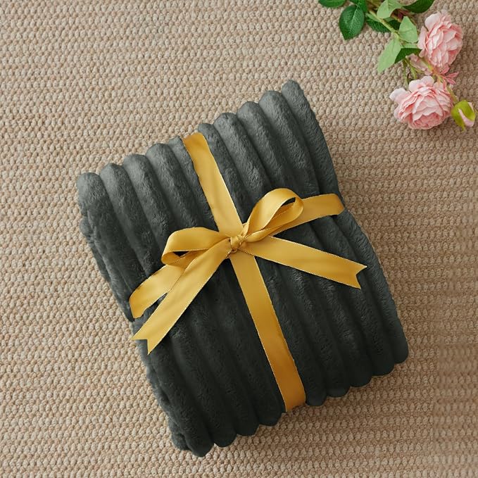 BEDELITE Ribbed Twin Blanket for Couch & Bed, Charcoal Grey, Warm Yet - Image 2