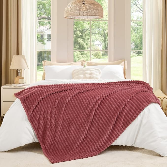 BEDELITE Ribbed Jacquard Brick Dust Fleece Twin Blanket - Image 6