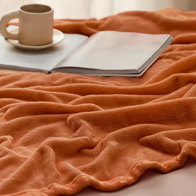 Bedsure GentleSoft Fleece Throw XL Blanket Orange - Image 4