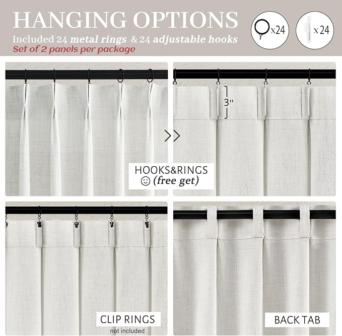 Beige White Light Filtering 60 Inch Wide Curtains 108 Inches Extra Long - Image 7