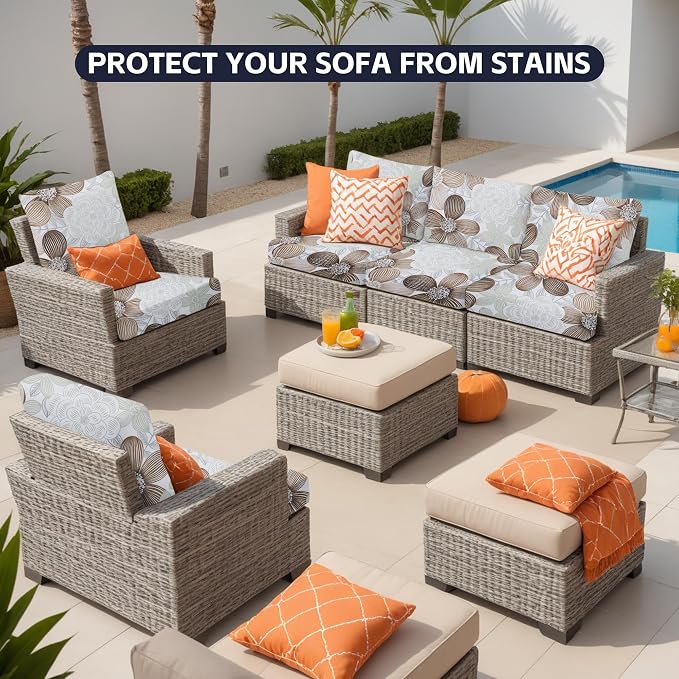 12Pcs Patio Cushion Covers, Outdoor Stretch Cushion Covers, Washable | Stretch - Image 4