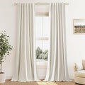 100% Blackout Linen Curtains for Bedroom 96 Inches Long 8 FT Natural Cream by Guken