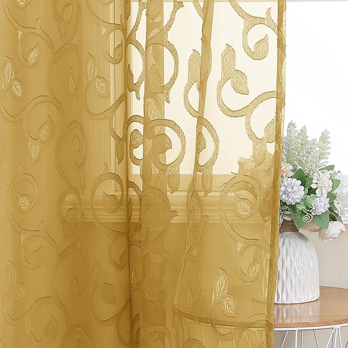 Furman Gold Sheer Curtains 54 Inch 2 Panels Set - Image 6