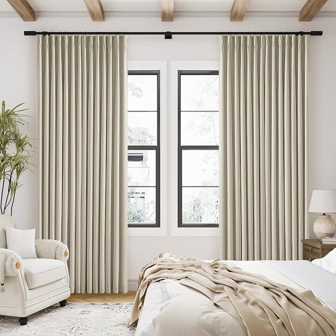 Burlywood Birch 100% Blackout Pinch Pleated Linen Curtains 80 Inches Long | - Image 7