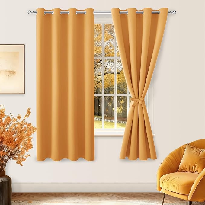 Blackout Curtains for Bedroom, 52 x 63 Inches Length Pumpkin Orange | Thermal - Image 2