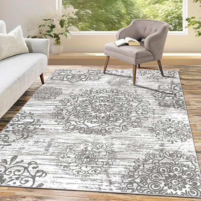 HEBE Area Rug for Living Room 4'x6', Washable Non Slip Boho Bedroom Rug | Large - Image 8