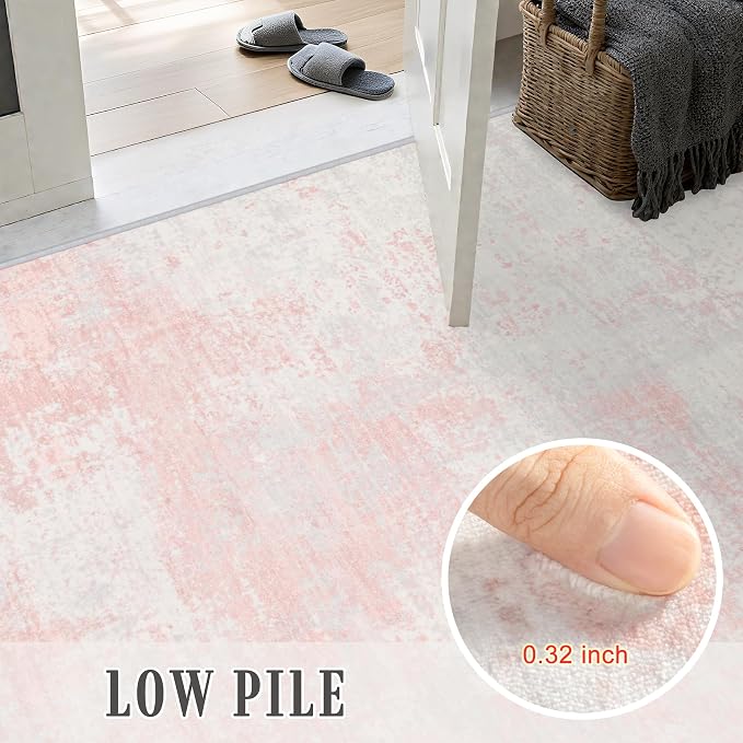 5x8 Area Rug Living Room: Modern Washable Soft Carpet Pink White | - Image 8