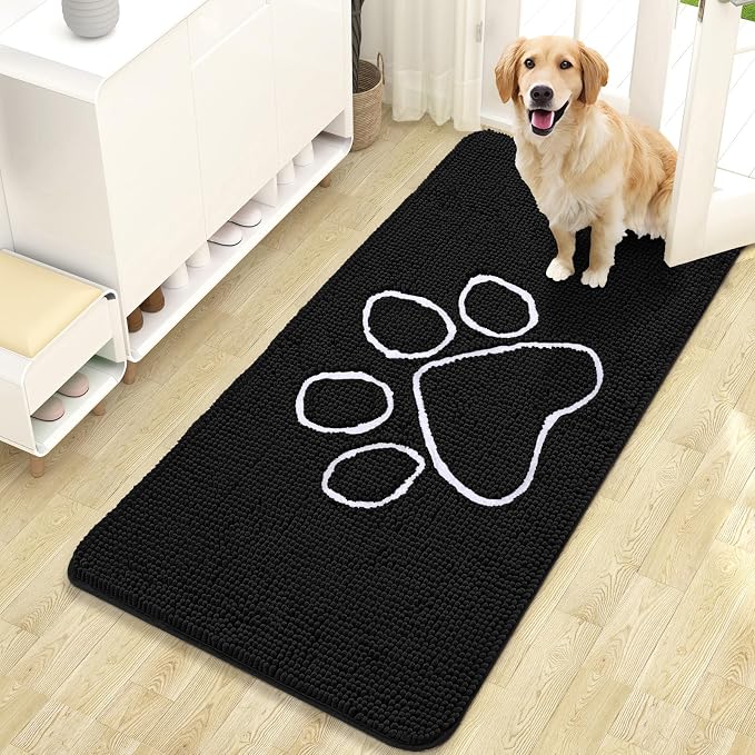 OLANLY Dog Door Mat for Muddy Paws 47x24, Paw Print Design Chenille Mud Mat | by OLANLY