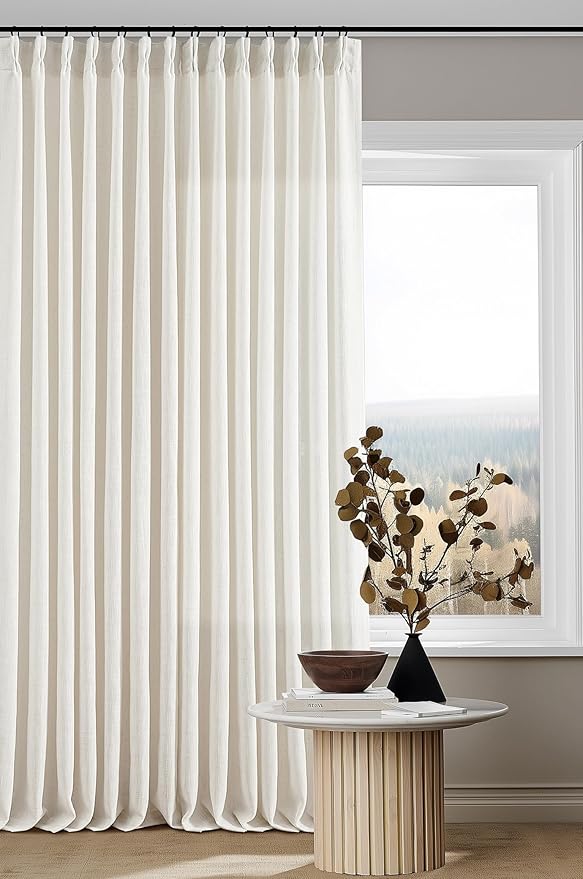 98 Inch Long Curtains Pinch Pleat Linen Curtains 2 Panels Natural | Light by Twodrapes